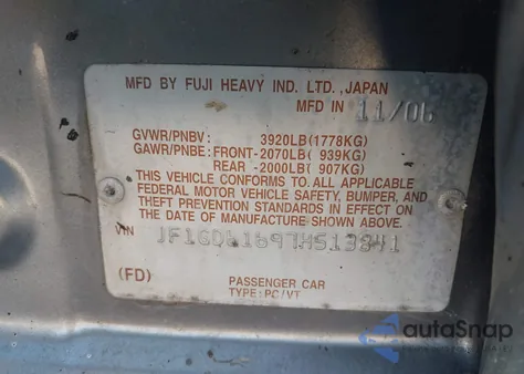 2007 Subaru Impreza 2.5I из США, поврежденный, VIN JF1GD61697H513841